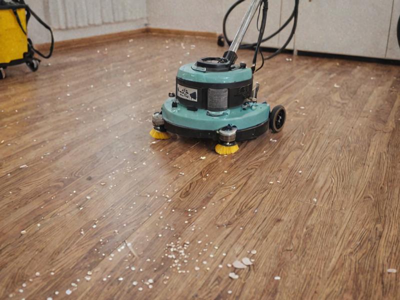 Professional residential floor cleaning in progress