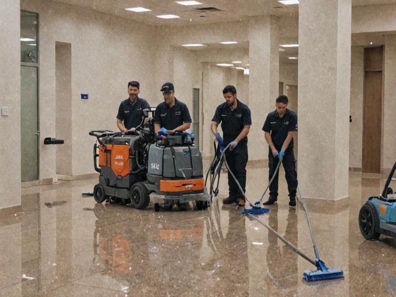 Professional floor cleaning team at work